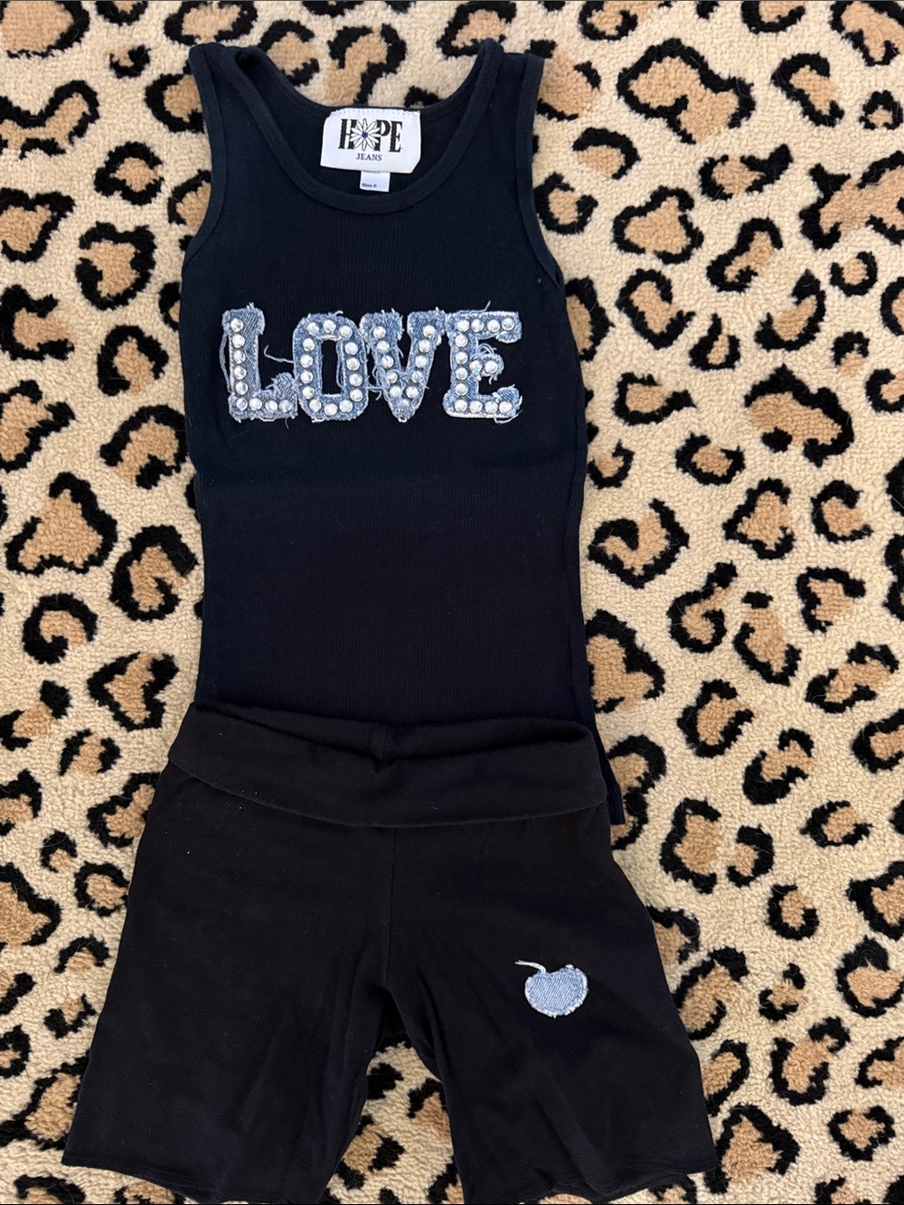 Black Kids Matching Set with 'LOVE' Embellishment